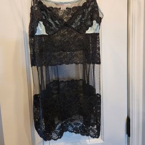 Victoria's Secret lingerie Large Black Lace with light blue,  vintage